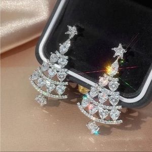 Christmas Tree Crystal Pearl Earrings Stud Dangle Drop Jewelry Women Gift